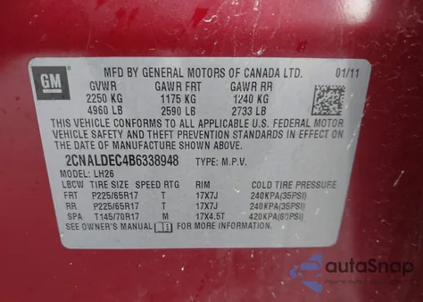 2011 Chevrolet Equinox 1Lt from USA, damaged, VIN 2CNALDEC4B6338948